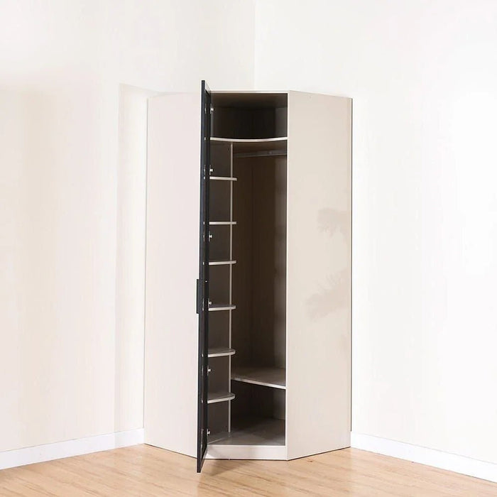 Defne Corner Wardrobe-Cream/Black-With 5-Year Warranty