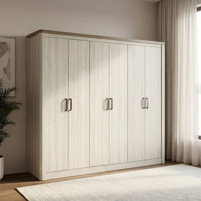 Olivos 6-Door Wardrobe-Ash Grey/Oak-With 2-Year Warranty