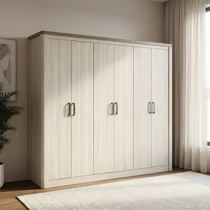 Olivos 6-Door Wardrobe-Ash Grey/Oak-With 2-Year Warranty
