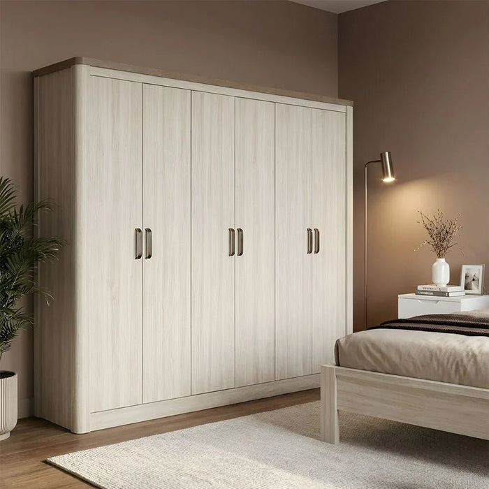 Olivos 6-Door Wardrobe-Ash Grey/Oak-With 2-Year Warranty