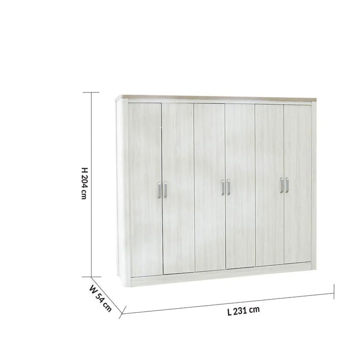 Olivos 6-Door Wardrobe-Ash Grey/Oak-With 2-Year Warranty
