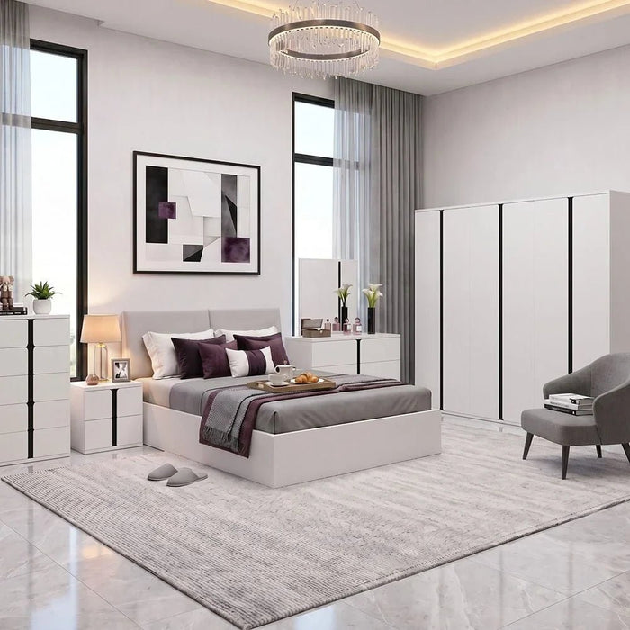 Palomeze 6-Door Wardrobe-White/Black-With 2-Year Warranty