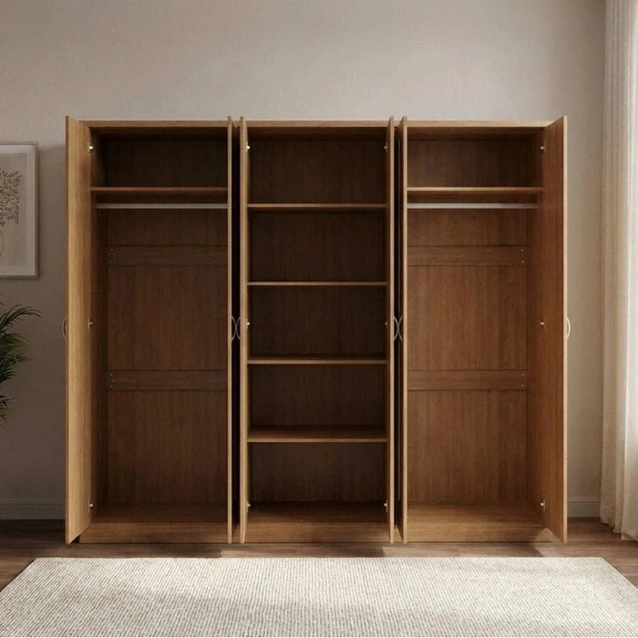Zirco 6-Door Wardrobe-Brown Oak-With 2-Year Warranty