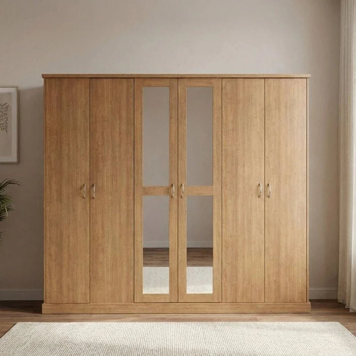 Zirco 6-Door Wardrobe-Brown Oak-With 2-Year Warranty