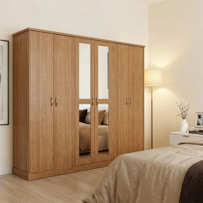 Zirco 6-Door Wardrobe-Brown Oak-With 2-Year Warranty