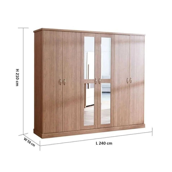 Zirco 6-Door Wardrobe-Brown Oak-With 2-Year Warranty