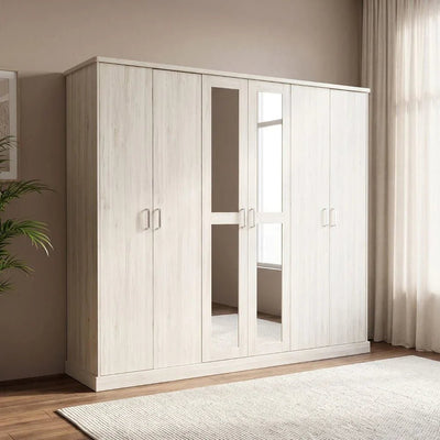 Zirco 6-Door Wardrobe-White Oak-With 2-Year Warranty