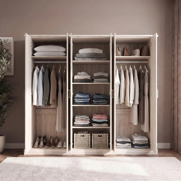 Zirco 6-Door Wardrobe-White Oak-With 2-Year Warranty