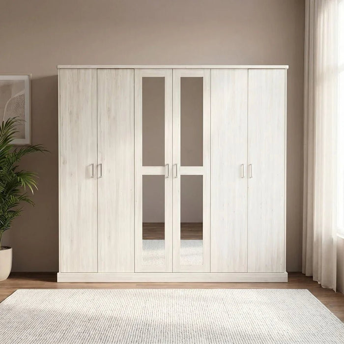 Zirco 6-Door Wardrobe-White Oak-With 2-Year Warranty
