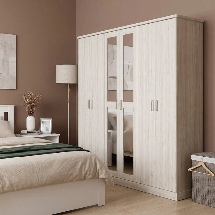 Zirco 6-Door Wardrobe-White Oak-With 2-Year Warranty