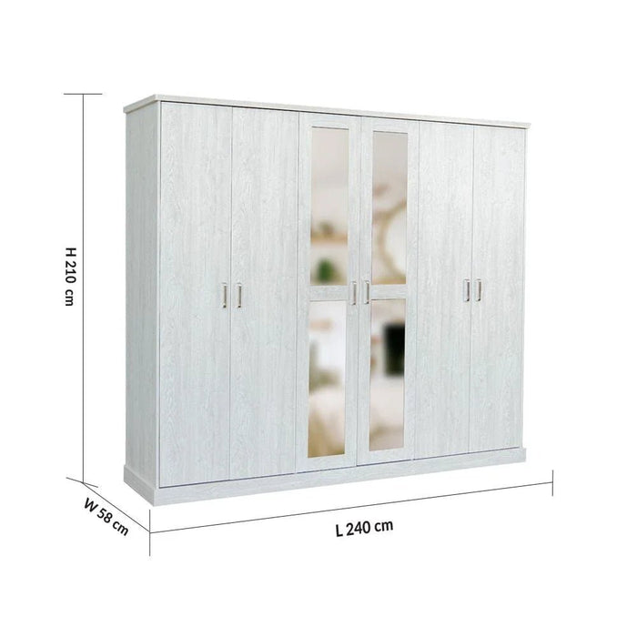Zirco 6-Door Wardrobe-White Oak-With 2-Year Warranty