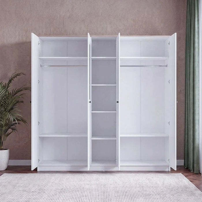 Pera 5 Door Wardrobe-White/Light Oak _ With 2-Year Warranty