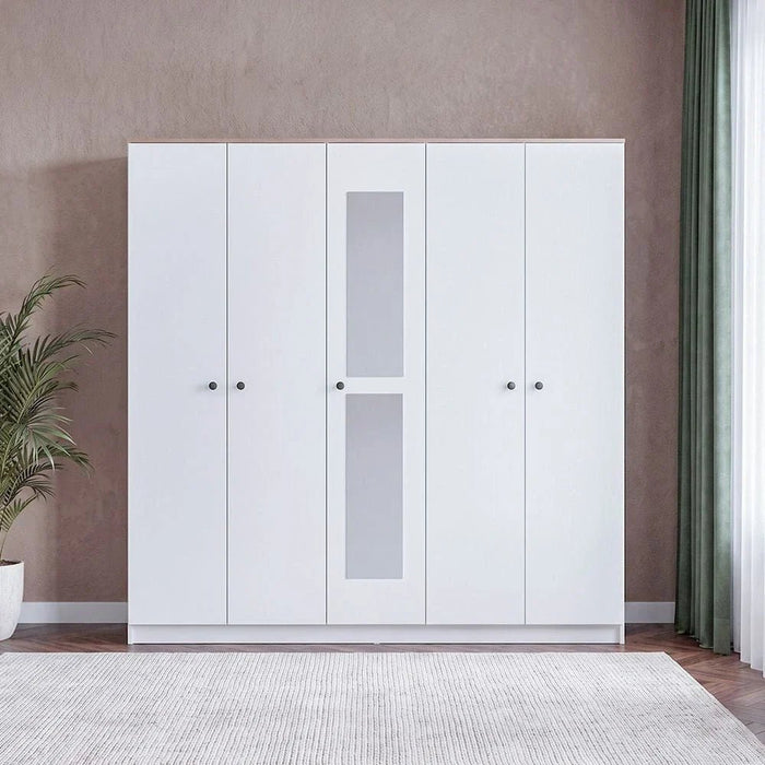 Pera 5 Door Wardrobe-White/Light Oak _ With 2-Year Warranty