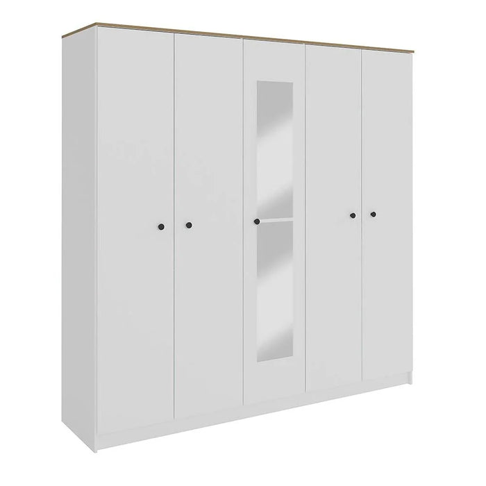 Pera 5 Door Wardrobe-White/Light Oak _ With 2-Year Warranty