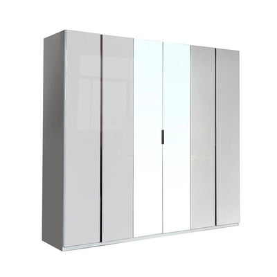 Santelmo 6-Door Wardrobe with Mirror-High Gloss Light Grey-With 2-Year Warranty