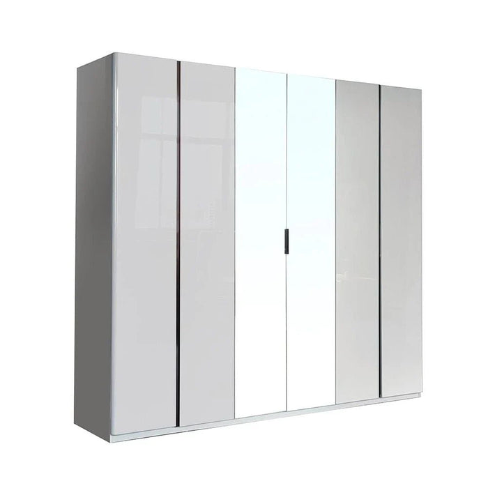 Santelmo 6-Door Wardrobe with Mirror-High Gloss Light Grey-With 2-Year Warranty