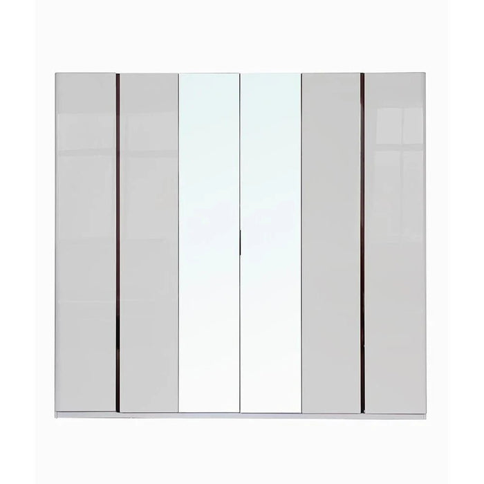 Santelmo 6-Door Wardrobe with Mirror-High Gloss Light Grey-With 2-Year Warranty