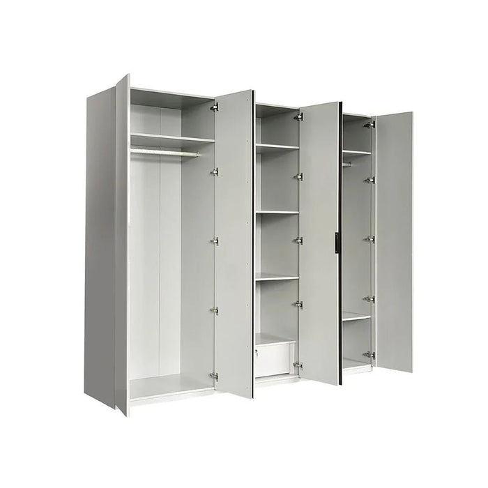 Santelmo 6-Door Wardrobe with Mirror-High Gloss Light Grey-With 2-Year Warranty
