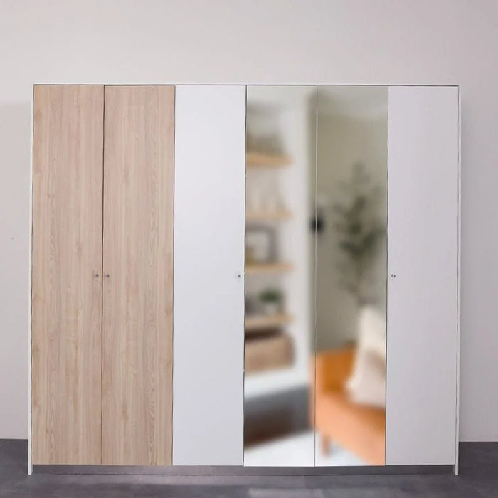 FrazerÊ 6 Door Wardrobe With 2 inner drawers-White/Natural oak