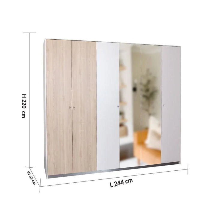 FrazerÊ 6 Door Wardrobe With 2 inner drawers-White/Natural oak