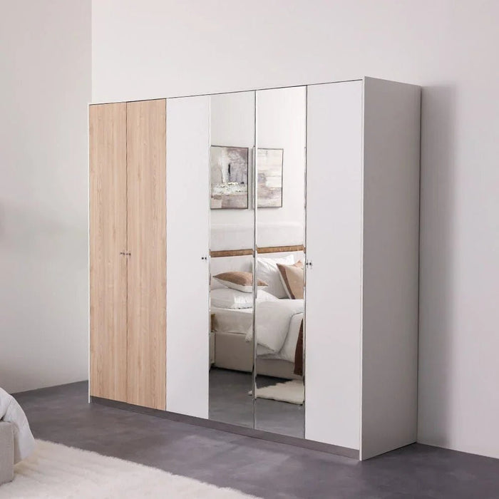 FrazerÊ 6 Door Wardrobe With 2 inner drawers-White/Natural oak
