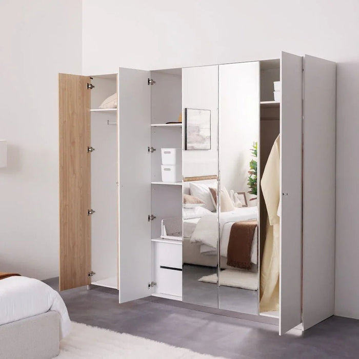 FrazerÊ 6 Door Wardrobe With 2 inner drawers-White/Natural oak