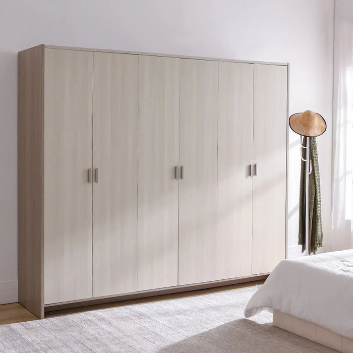 Barney 6-Door Wardrobe - Beige/Brown - With 2-Year Warranty