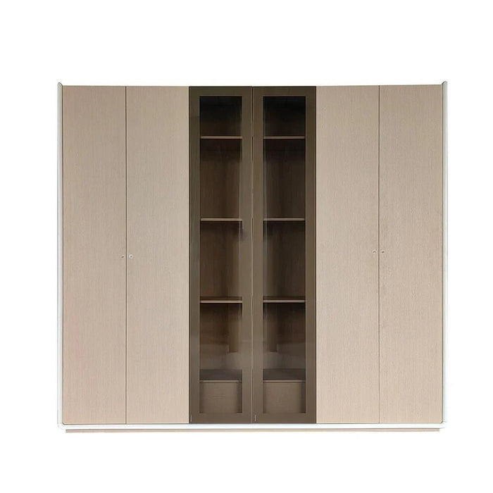 Brita 6-Door Wardrobe with 2 Glass Doors-Beige/White Oak-With 2-Year Warranty