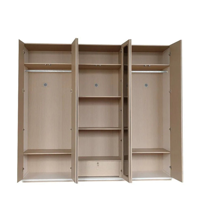Brita 6-Door Wardrobe with 2 Glass Doors-Beige/White Oak-With 2-Year Warranty