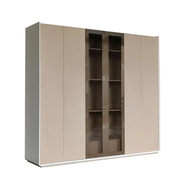 Brita 6-Door Wardrobe with 2 Glass Doors-Beige/White Oak-With 2-Year Warranty