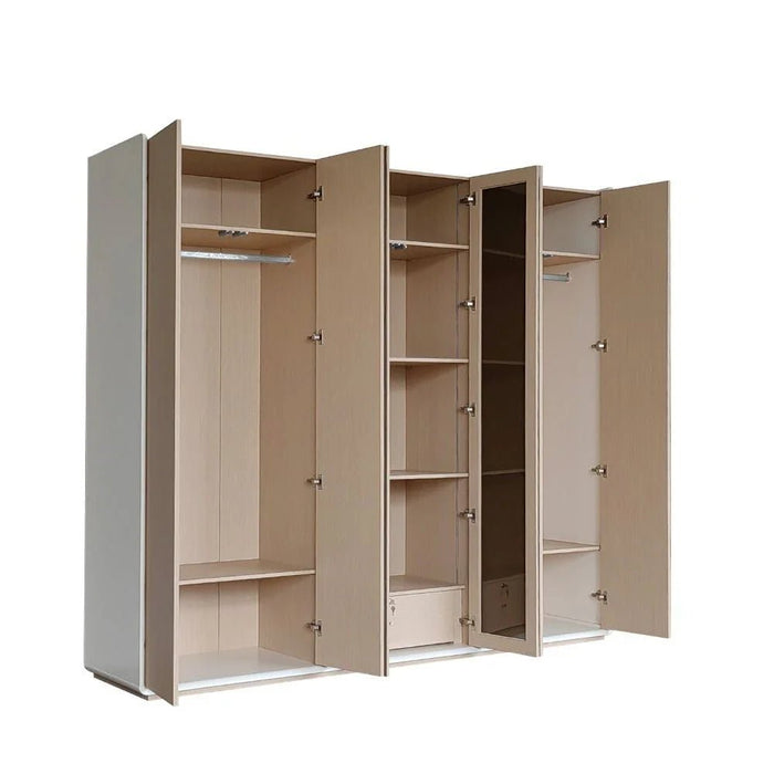 Brita 6-Door Wardrobe with 2 Glass Doors-Beige/White Oak-With 2-Year Warranty