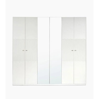 Naples 6-Door Wardrobe with Mirror-Beige-With 2-Year Warranty