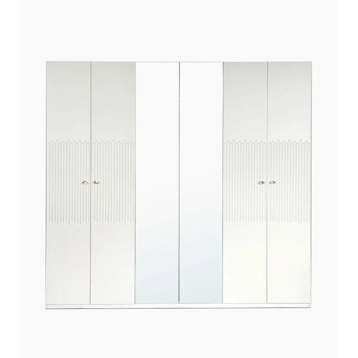 Naples 6-Door Wardrobe with Mirror-Beige-With 2-Year Warranty