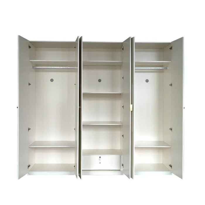 Naples 6-Door Wardrobe with Mirror-Beige-With 2-Year Warranty