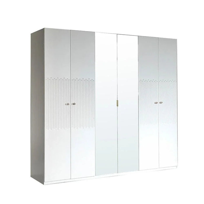 Naples 6-Door Wardrobe with Mirror-Beige-With 2-Year Warranty