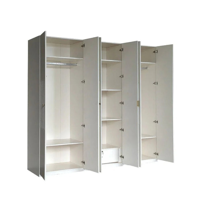 Naples 6-Door Wardrobe with Mirror-Beige-With 2-Year Warranty