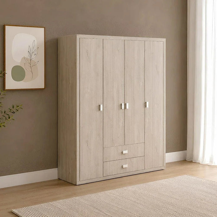 Tisley 4-Door Wardrobe - Light Oak - With 2-Year Warranty