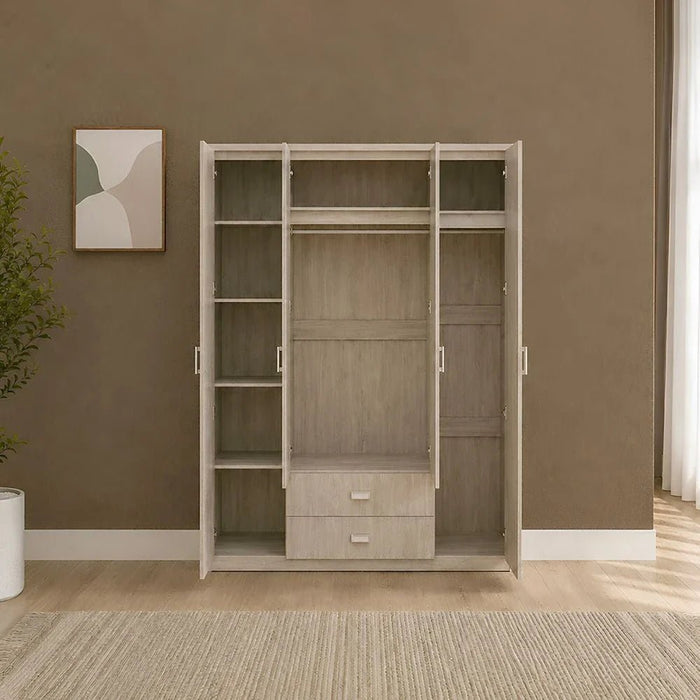 Tisley 4-Door Wardrobe - Light Oak - With 2-Year Warranty