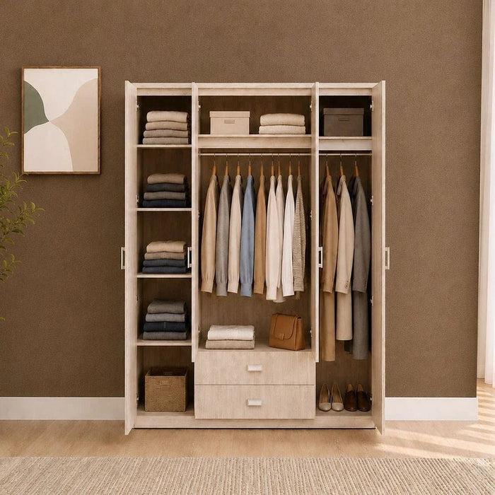 Tisley 4-Door Wardrobe - Light Oak - With 2-Year Warranty
