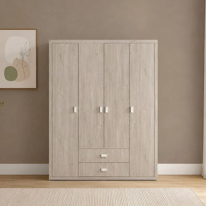 Tisley 4-Door Wardrobe - Light Oak - With 2-Year Warranty