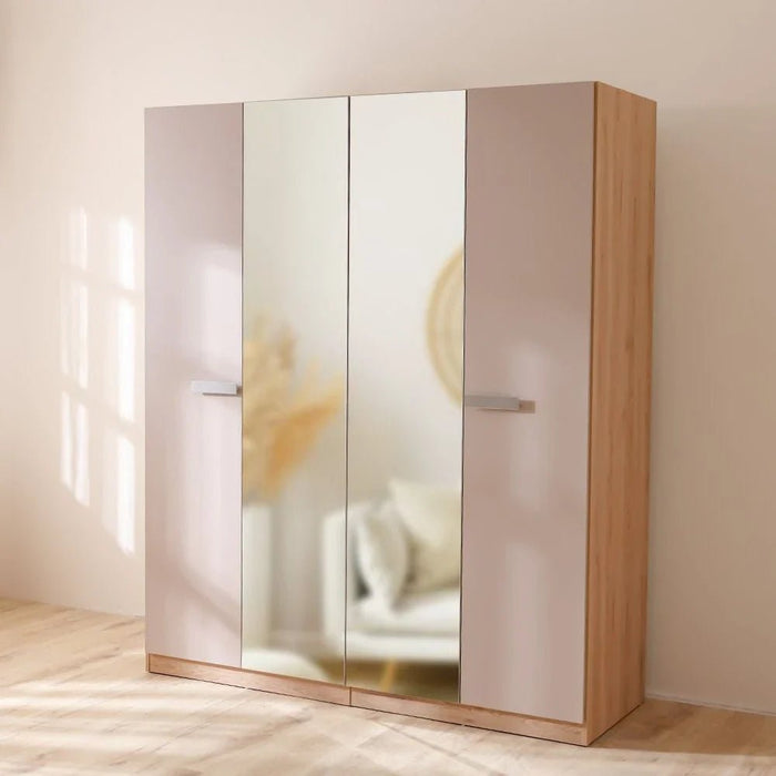 Cardano 4 Door Wardrobe With 2 Mirrors-Natural Oak/Champagne