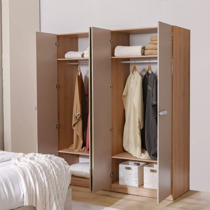 Cardano 4 Door Wardrobe With 2 Mirrors-Natural Oak/Champagne
