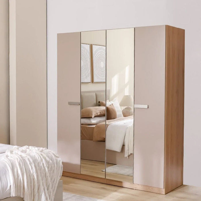 Cardano 4 Door Wardrobe With 2 Mirrors-Natural Oak/Champagne