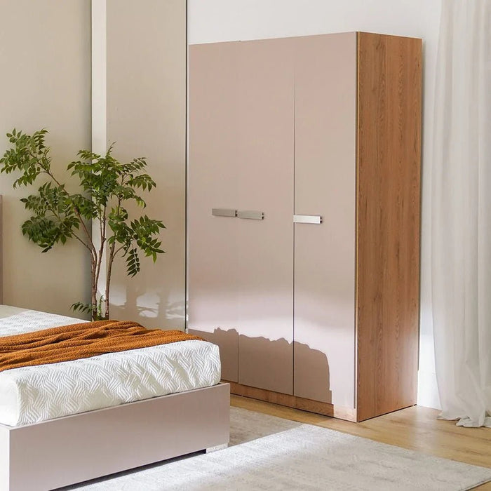 Cardano 3 Door Wardrobe With Mirror Inside-Natural Oak/Champagne