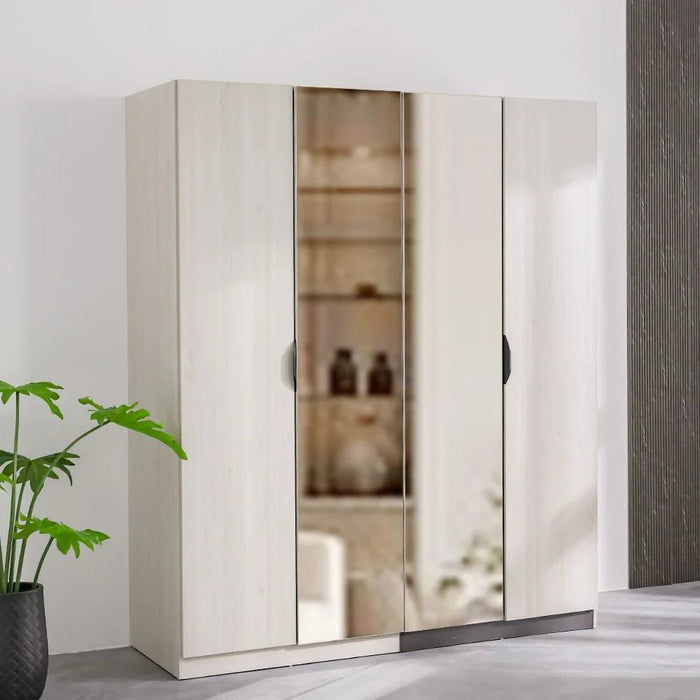 Pletora 4-Door Wardrobe With 2 Mirrors - Grey Oak - With 2-Year Warranty
