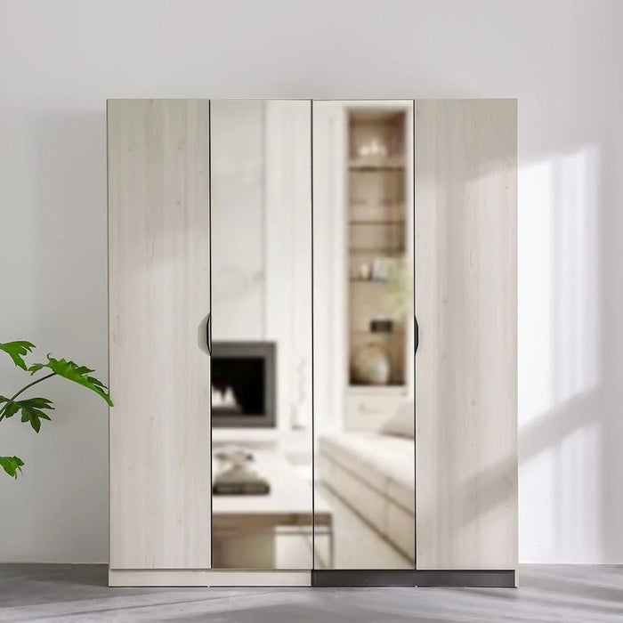 Pletora 4-Door Wardrobe With 2 Mirrors - Grey Oak - With 2-Year Warranty