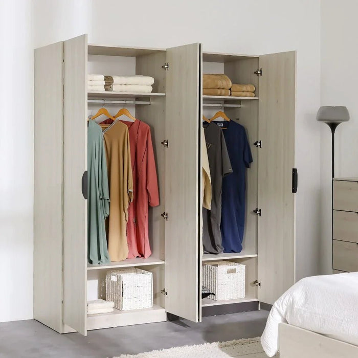 Pletora 4-Door Wardrobe With 2 Mirrors - Grey Oak - With 2-Year Warranty