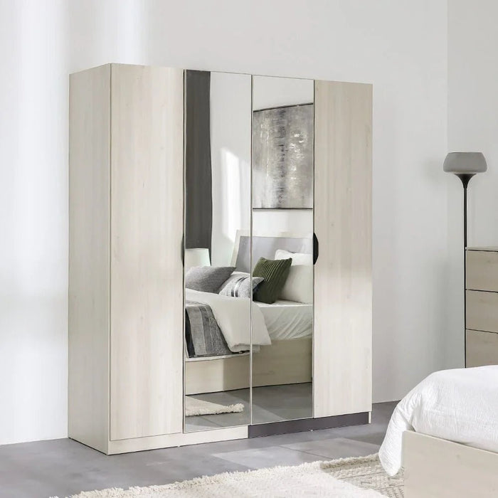 Pletora 4-Door Wardrobe With 2 Mirrors - Grey Oak - With 2-Year Warranty