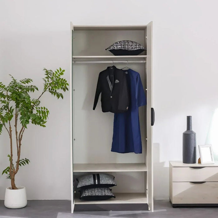Pletora 2-Door Wardrobe with Mirror Inside - Grey Oak - With 2-Year Warranty
