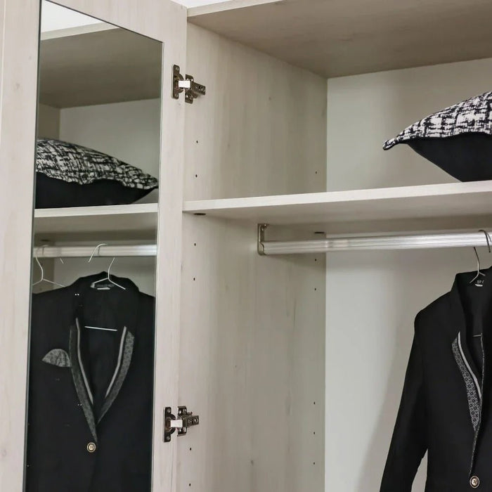 Pletora 2-Door Wardrobe with Mirror Inside - Grey Oak - With 2-Year Warranty